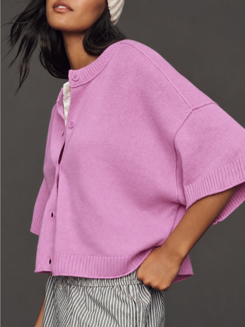 Anthropologie Goldie 100% Cashmere Cardigan Lilac Pink Quiet Luxury Size XL New